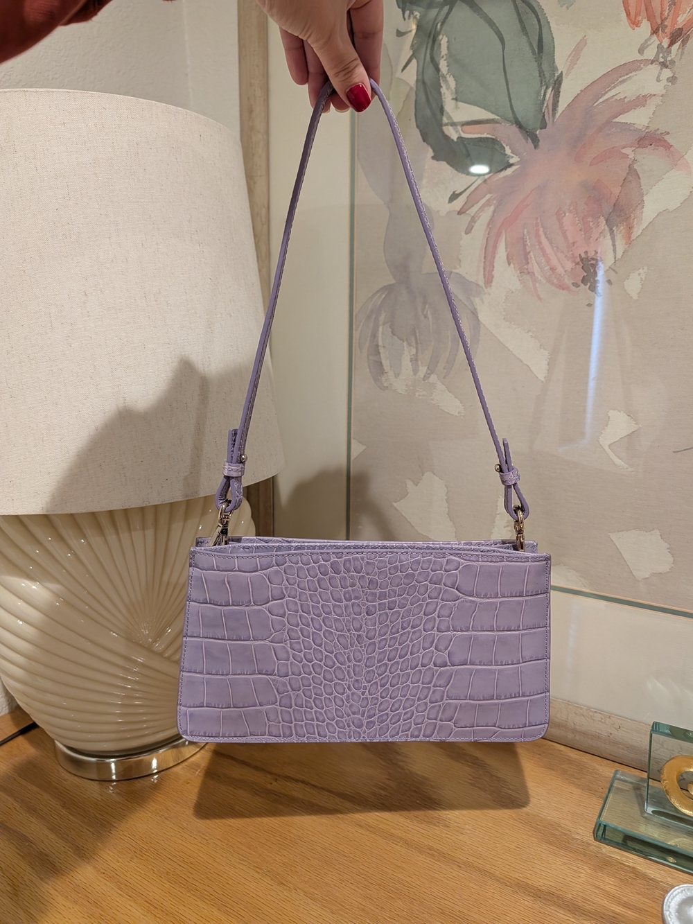 & Other Stories Lavender Croc-Embossed Shoulder Bag